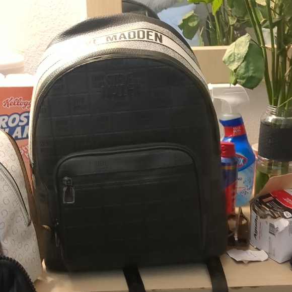 Steve Madden Black Backpack with Dome Shape and Textured Fabric